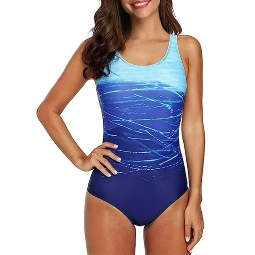 Century Star Ombre Strappy Back One Piece Swimsuit In Blue Size Medium
